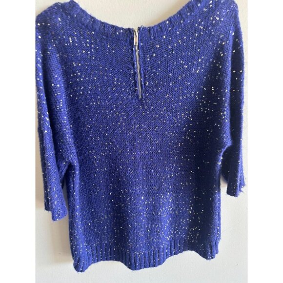 Allen B by Allen Schwartz Womens Blue Sequin Knit Sweater Top 3/4 Sleeve Size L - Picture 11 of 14